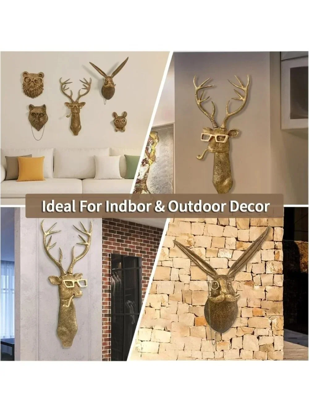 Art Deco Resin Deer Wall Mount Decor - Unique Animal Sculpture for Home & Office